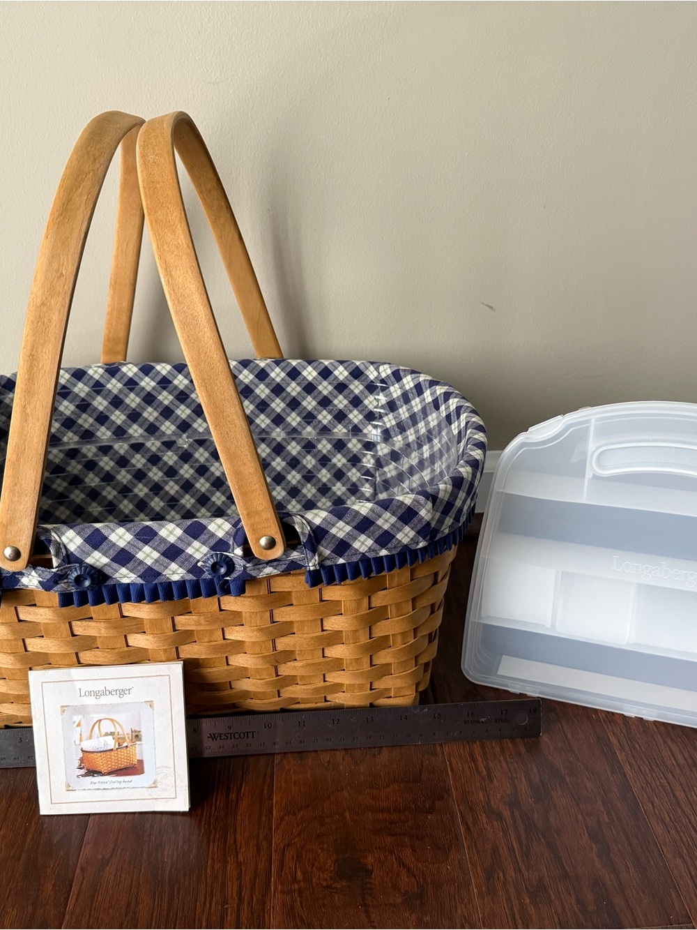 LONGABERGER BLUE RIBBON CRAFTING  BASKET,  PROTECTOR, FABRIC, CARD, ORGANIZER